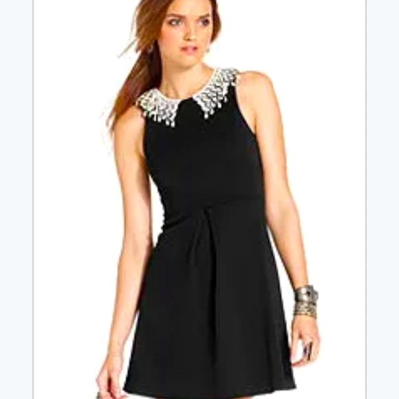 FREE PEOPLE Anthropologie Black Waffe Knit Collar Party Dress Size Small - Picture 1 of 8